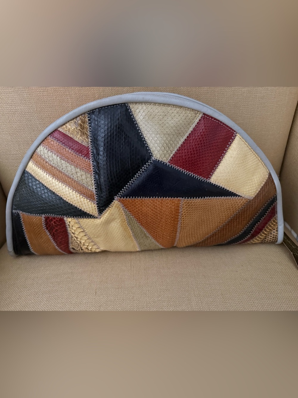 Vintage Patchwork Snakeskin Leather Clutch Purse New Old Stock USA